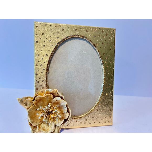 Handmade Gold Leather Picture Frame 5x7 Floral Photo Frame Luxury Home Decor - Picture 7 of 8